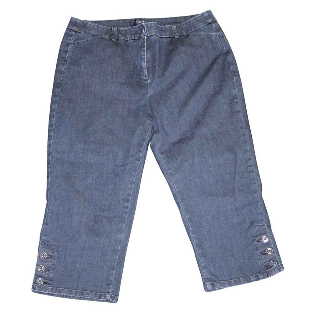 Talbots Jeans Womens 14 Petite Capri Stretch Dark Wash Blue Denim Button Leg